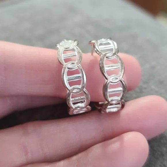 JCM Sterling Silver Linked Circle Band Ring Loop Earrling, Heavy - Picture 2 of 6